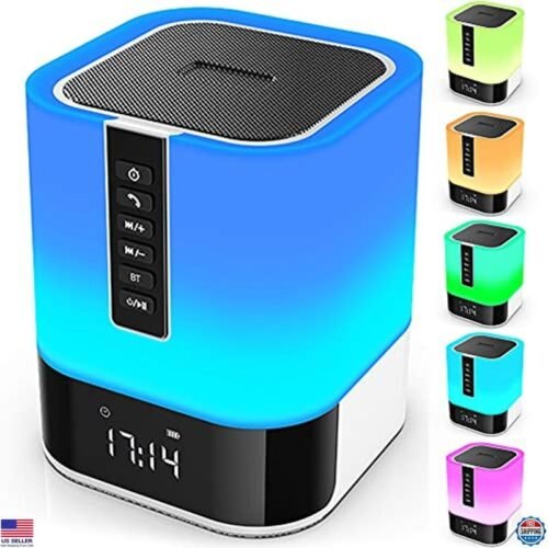 5-in-1 Bluetooth Speaker Night Light, Dimmable Alarm Clock, Color Changing Lamp