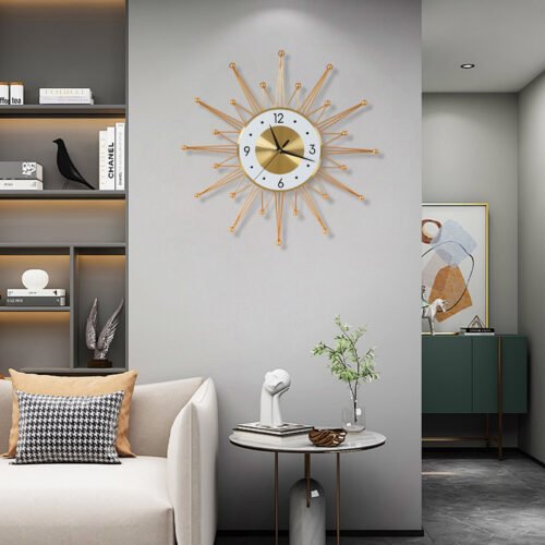 50CM Retro Metal Art Sunburst Clock Mid Century Modern Wall Vintage Clock Decor