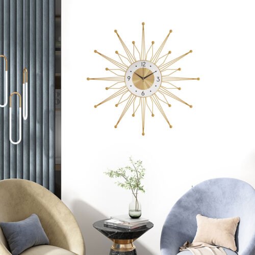 50CM Retro Metal Art Sunburst Clock Mid Century Modern Wall Vintage Clock Decor