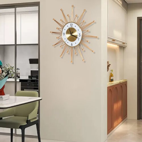 50CM Retro Metal Art Sunburst Clock Mid Century Modern Wall Vintage Clock Decor