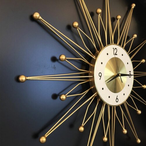 50CM Retro Metal Art Sunburst Clock Mid Century Modern Wall Vintage Clock Decor