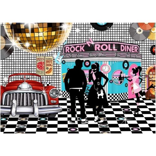 50s Diner Backdrop Large Banner Decoration Dessert Table Background Photoboot...