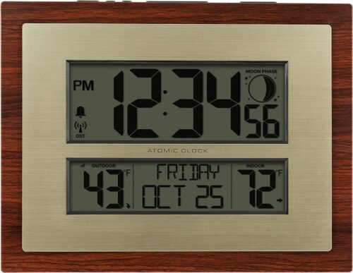 513-23137-INT Atomic Digital Clock with Moon Phase & Calendar