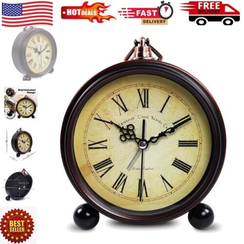 5.25 inch Round Vintage Alarm Clock with Easy-to-Read Dial and Night Light