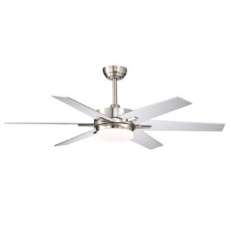 52 in. Integrated LED Indoor Brushed Nickel 6-Blade Reversible Ceiling Fan w/Light...