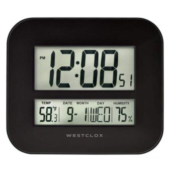 55014 Black Large Digital Wall Clock with Date & Temperature Display