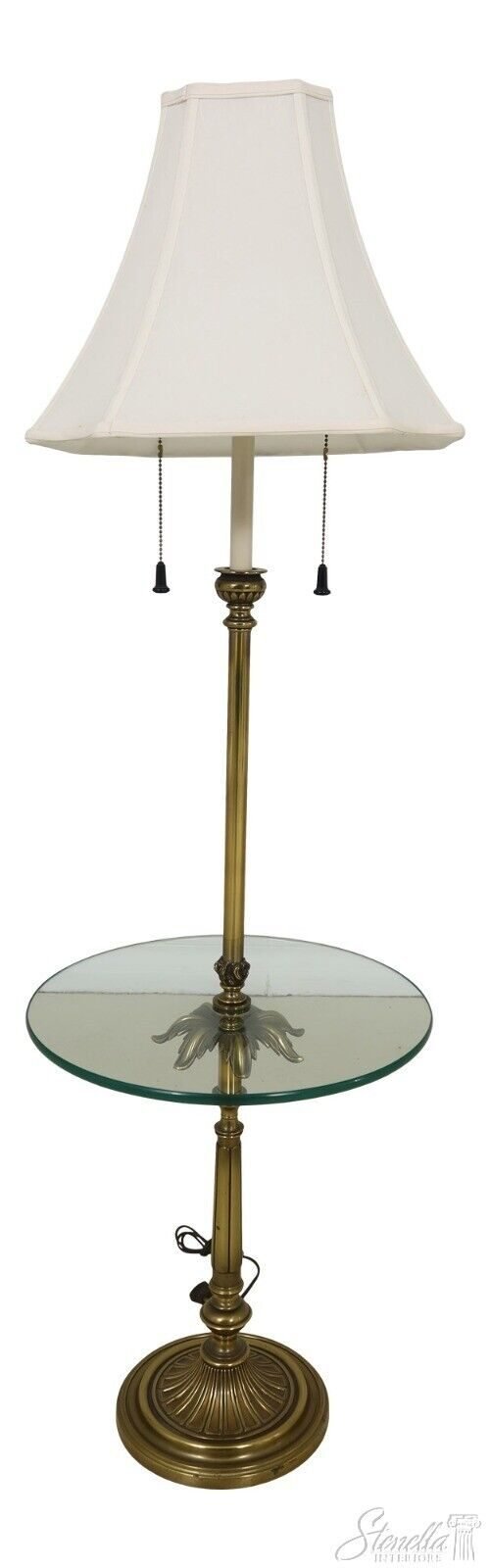 55168EC: Brass & Glass Top Standing Floor Lamp Table