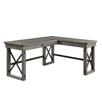 55 in. L-Shaped Weathered Gray Finish Writing Desk