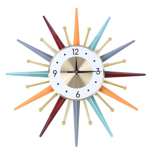 56CM Vintage Sunburst Wall Clock Colorful 3D Hollow Metal Large Wall Clock Decor