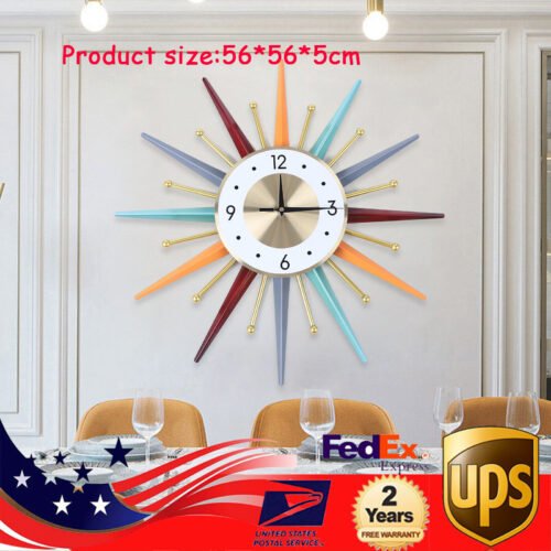 56CM Vintage Sunburst Wall Clock Colorful 3D Hollow Metal Large Wall Clock Decor