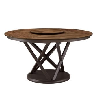59.4 in. Two-Tone Round Espresso And Walnut Wood Dining Table with Lazy...