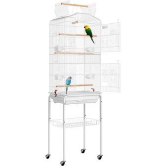 59.8 in. Wrought Iron Bird Cage with Play Top and Rolling Stand...