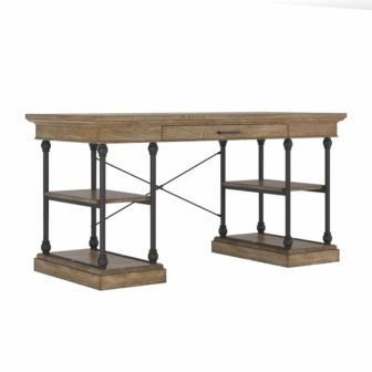 59 in. Brown Cornice 1-Drawer Storage Writing Desk