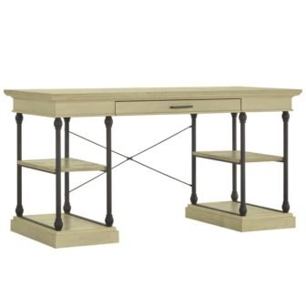 59 in. Ivory White Cornice 1-Drawer Storage Writing Desk