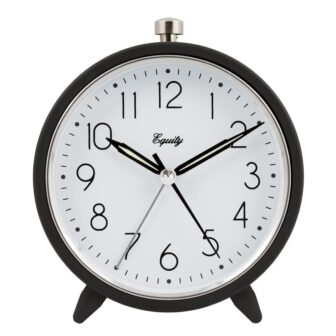 5 in. Round Silent Sweeping Quartz Metal Alarm Clock in Dark Gray