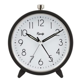 5 in. Round Silent Sweeping Quartz Metal Alarm Clock in Dark Gray