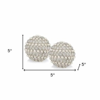 5 in. Silver And Clear Faux Crystal Decorative Orb Specialty Sculptures (Set...