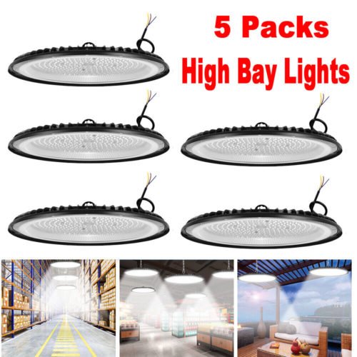 5 Pack 100W UFO LED High Bay Lights Factory Warehouse Commercial Light Fixtures