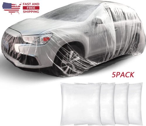 5Pcs Clear Plastic Temporary Universal Disposable Car Cover Rain Dust Garage US