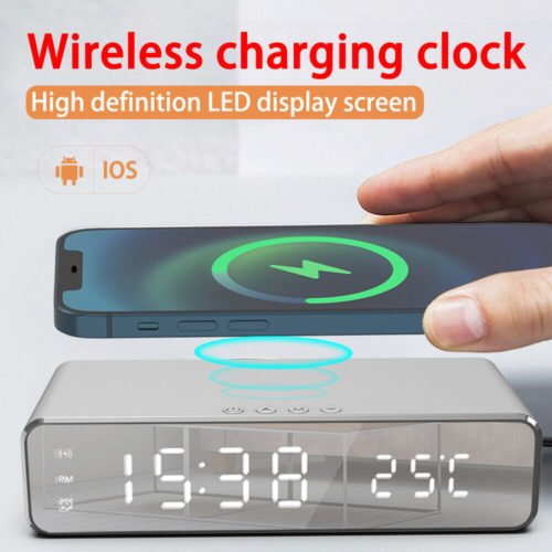 5W Digital Alarm Clock Wireless Charging Compatible for iPhone & Samsung Huawei