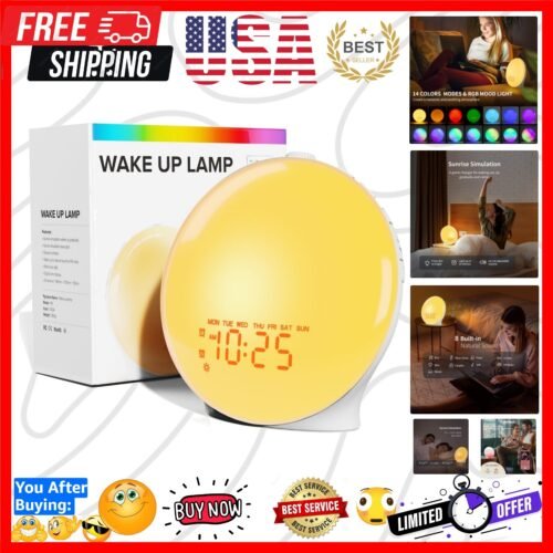 5W Stereo Bluetooth Alarm Clock with Sunrise Simulation & Colorful LED Light