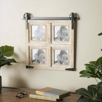 5" x 5" Brown 4 Slot Wall Photo Frame with Metal Accent