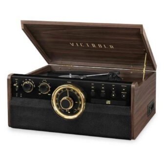 6-in-1 Wood Bluetooth Mid Century Record Player with 3-Speed Turntable, CD, Cassette...