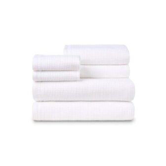 6-Piece Oceana White Solid Cotton Waffle Towel Set