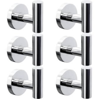 6-Piece Stainless Steel J-Hook Robe/Towel Hook with Round Mount Post in Polished...