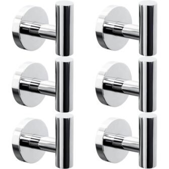 6 Piece Stainless Steel J Hook Robe/Towel Hook with Round Mount Post in Polished