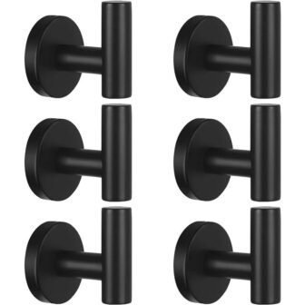 6-Piece Stainless Steel J-Hook Robe/Towel Hook with Round Mount Post in Matte...