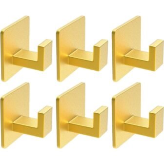 6-Piece Stainless Steel J-Hook Robe/Towel Hook with Square Mount Post in Brushed...