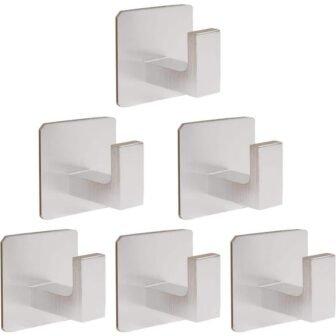 6-Piece Stainless Steel J-Hook Robe/Towel Hook with Square Mount Post in Brushed...