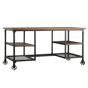 60 in. Black Sand Metal Industrial Modern Rustic Storage Writing Desk
