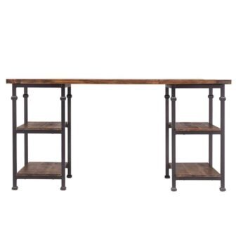 60 in. Rectangular Distressed Cocoa Writing Desk with Built-In Storage