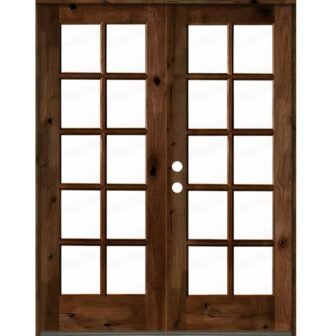 60 in. x 80 in. French Knotty Alder Wood 10-Lite Clear Glass...