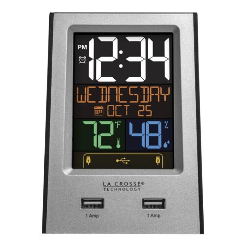 617-1614 La Crosse Technology Multi-Color Digital Alarm Clock with 2 USB Ports