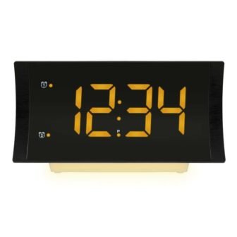 617 89577 INT Curved LED Alarm Clock with Radio and Fast Charging USB Port
