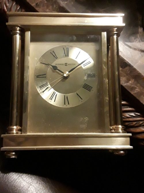 645-584 AUDRA - A BRASS TABLE CLOCK BY HOWARD MILLER