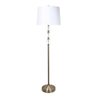 64 in. Clear Crystal and Antique Soft Brass Floor Lamp with Off-White...
