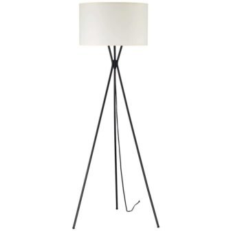 64 in. Matte Black Indoor Tripod Floor Lamp with White Fabric Shade