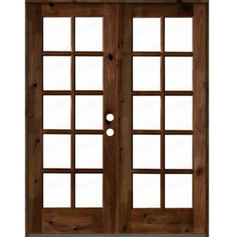 64 in. x 80 in. French Knotty Alder Wood 10-Lite Clear Glass...