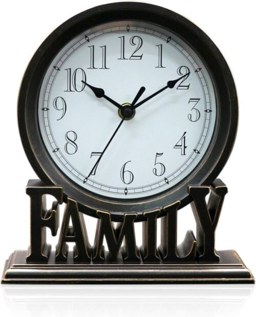 6.5 Inches Table Clock, Vintage Non-Ticking Family Mantel Desk Clock Battery Ope