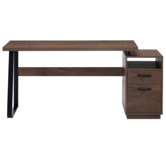 65 in. Rectangle Brown Wood Computer Desk with Drawers and File Cabinet...