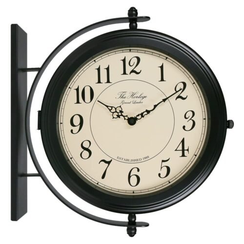 66264B 16-Inch Double Sided Metal Wall Clock with Black Frame.Sturdy Frame,Ea...