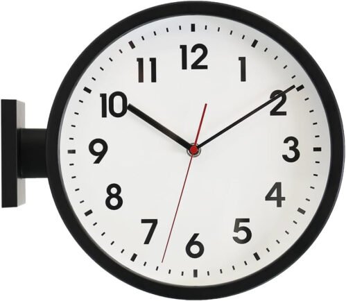 66296A Black Frame Double Sided Aluminum Wall Clock.Simple Design,Classic Alumin