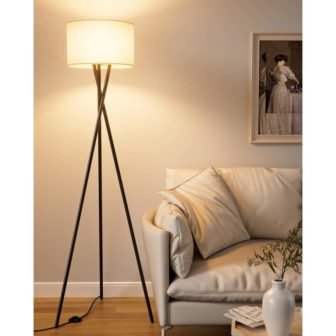 66 in. Black Tripod Floor Lamp for Living Room with Fabric Shade,...