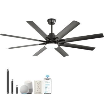 66 in. Smart Integrated LED Indoor Black Ceiling Fan with Light Kit...