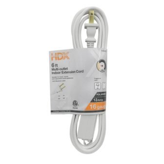 6 ft. 16/2 Light Duty Indoor Multi Outlet Extension Cord, White