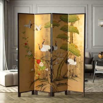 6 ft. Gold 4-Panel Cranes Room Divider